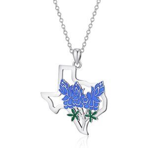 Texas Map Necklace Bluebonnets Hometown Jewelry Gift for Women Under 80